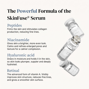 The powerful formula of the SkinFuse serum: peptides, niacinamide, hyaluronic acid and retinal